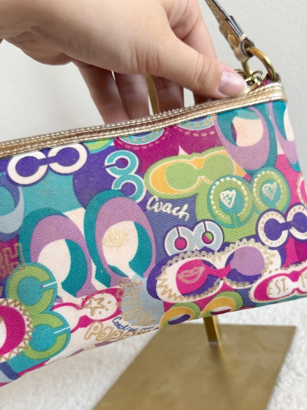 Vintage Y2K Coach Poppy Rainbow & Gold Mini Pochette - Gem